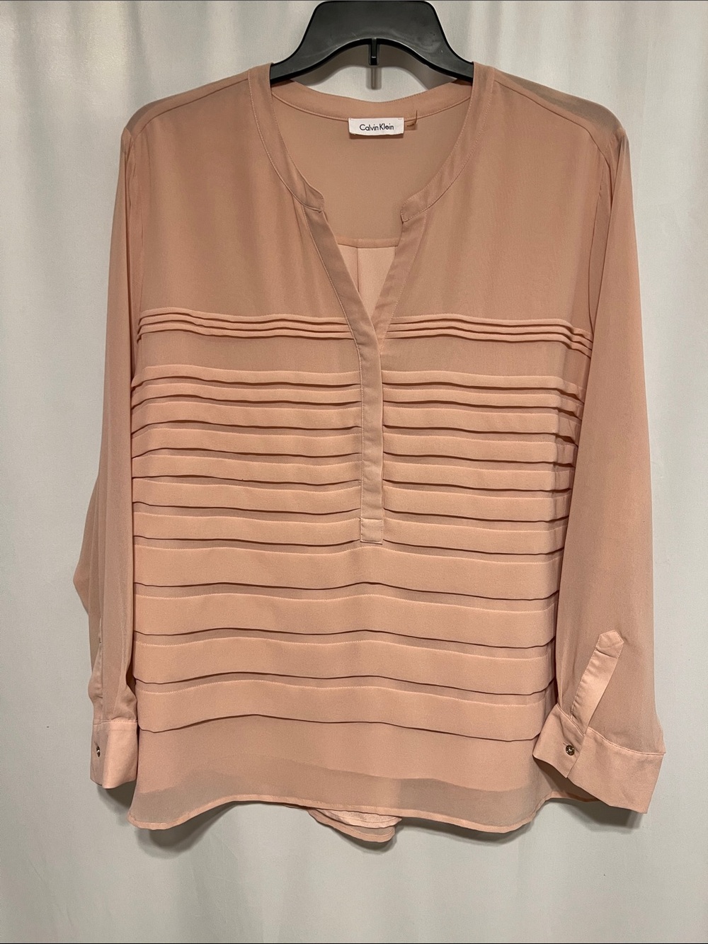 Calvin Klein Pink Pleated V-Neck Blouse